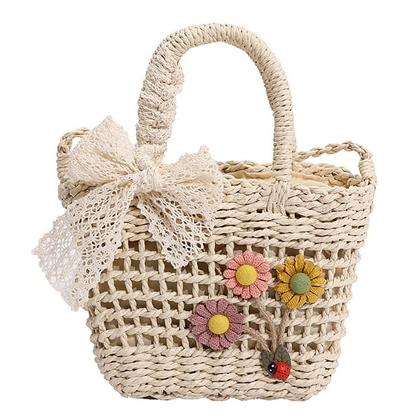 Bolso Bandolera Tejido A Mano Cara Dura Con Lazo Encaje para El Ocio Diario (beige)