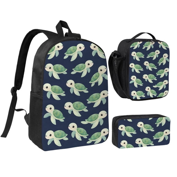 Cute Sea Turtle Ocean Backpack Set 3pc ，Backpack with Lunch Bag and Bag 17 Inch