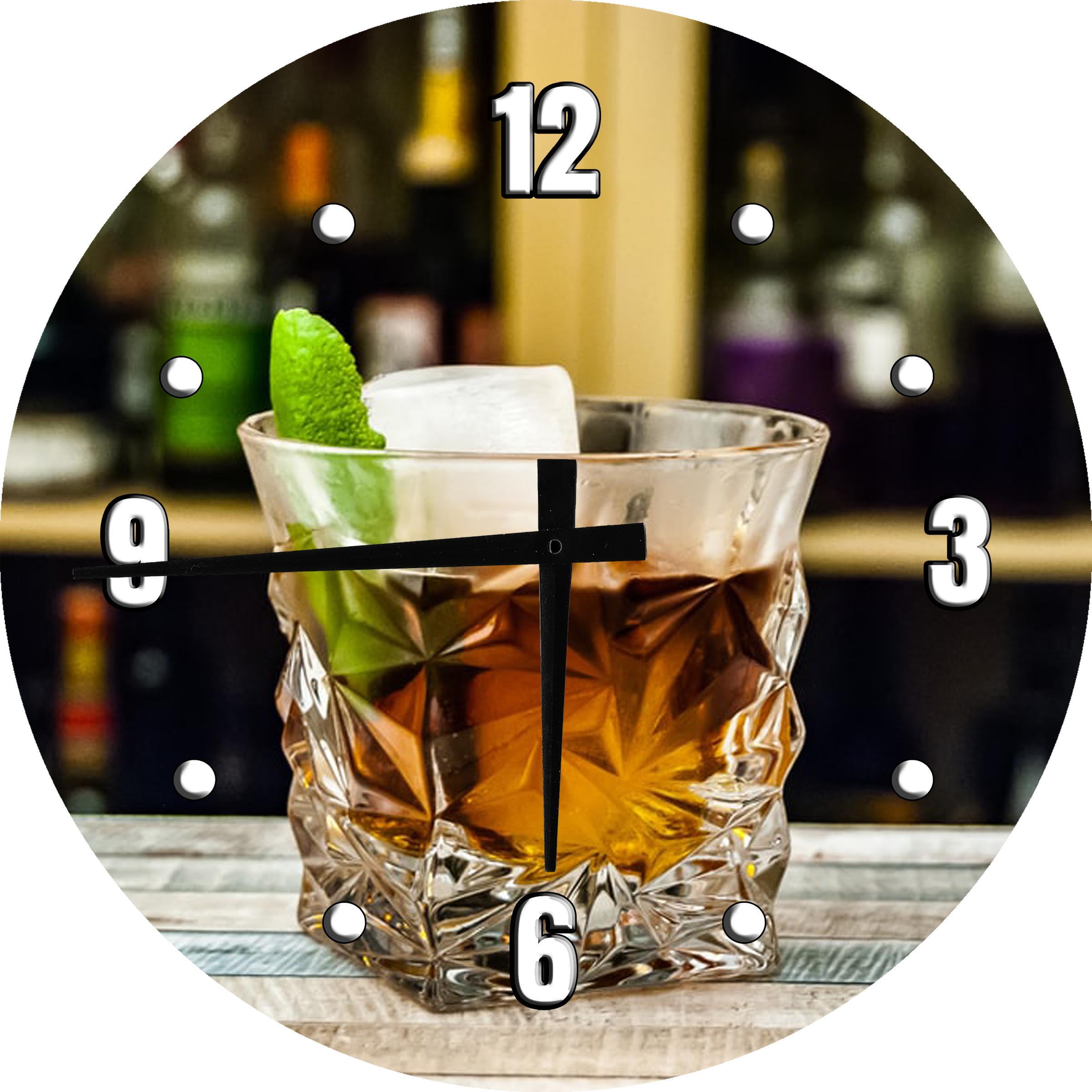 Wood Wall Clock 12 Inch Whiskey Glass Bar Clock Home Bar Round Small