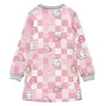 thumbnail image 6 of long-sleeved dress Cartoon Animal Plaid Pink A-line dress with ribbed cuffs Soft and comfortable, 6 of 6