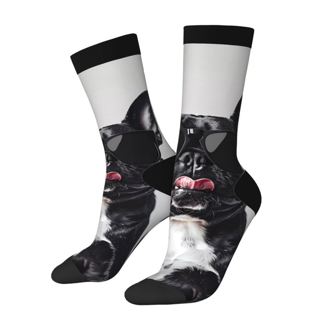 Balery Cool French Bulldog Wine Calcetas Largas con Estampado para Hombre y Mujer – Suaves y Transpirables, Talla Única (US 5-11)