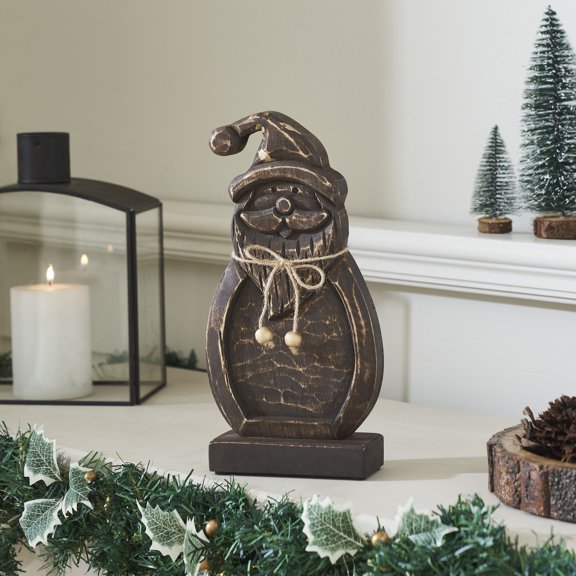 VHC Brands Rustic Cheer Dark Wooden Santa 11x5.5x2