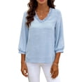 thumbnail image 6 of Women's Casual Fashion Business Blouse Shirt Top with Pockets Flared Collar 3/4 Sleeve Loose Fit Solid Color Long Sleeve Office Wear Professional Attire | CSEONE,Light Blue L, 6 of 9