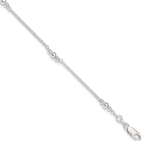 Sterling Silver Polished Bead 9In Plus 1In Ext. Anklet Made In India qg3136-9