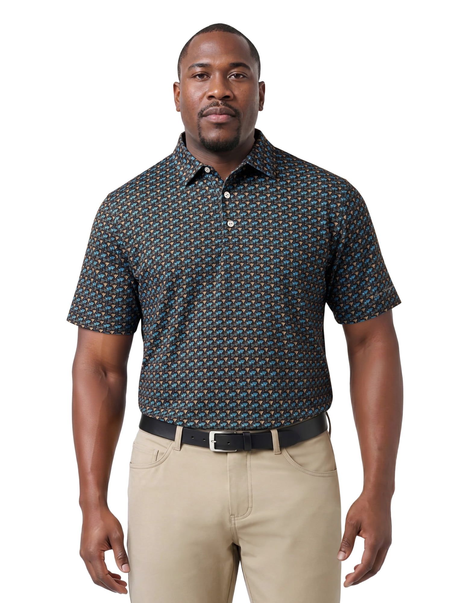 Ben Hogan Performance Men’s & Big Men's All-Over Martini Print Short Sleeve Golf Polo Shirt, Sizes S-4XLT