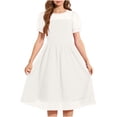 thumbnail image 5 of Ashirexll Robe d'Été pour Filles Enfants Col Rond Couleur Unie en Maille Manches Courtes Pois Tunique Ligne A pour Enfants, 5 of 5