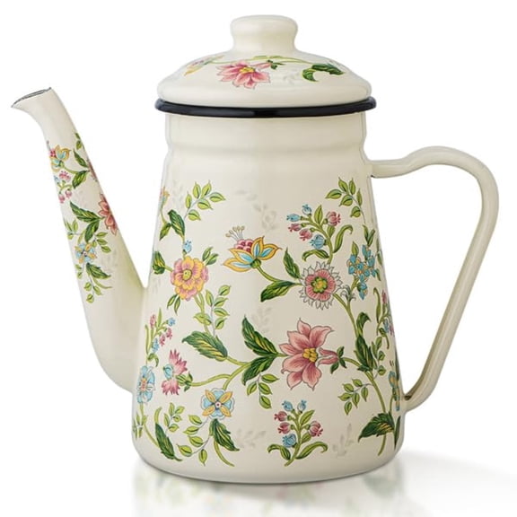 VAETTLO 1.2L Enamel Tea Kettle, Vintage Floral Stovetop Teapot for Gas & Induction Cooktops