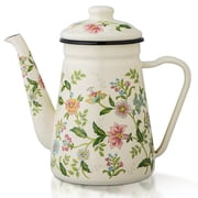 1.2L Enamel Tea Kettle with Vintage Floral Pattern, Stovetop Teapot Compatible with Gas & Induction Cooktops