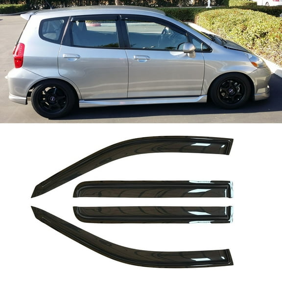 Deebior 94743 4Pcs Side Window Wind Deflector Outside Mount Style Nice Sun Rain Guards Set Window Visor fit for 2007 - 2008 Honda Fit