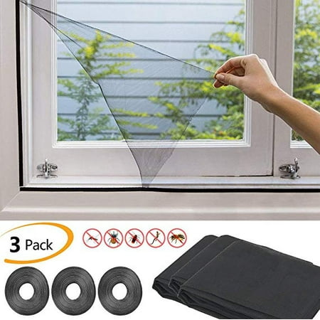 3 Pack Window Insect Screen Mesh Fly Bug Mosquito Net Protector with 3  Rolls Self-Adhesive Tapes 