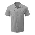 thumbnail image 4 of Designer Spring Summer Men's Casual Cotton Linen Solid Color Short Sleeve Shirts Loose Shirts M, 4 of 5