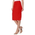 thumbnail image 2 of Women's Elastic High Waist Stretch Comfy Office Work Wear Solid Midi Skirt S-3XL, 2 of 6