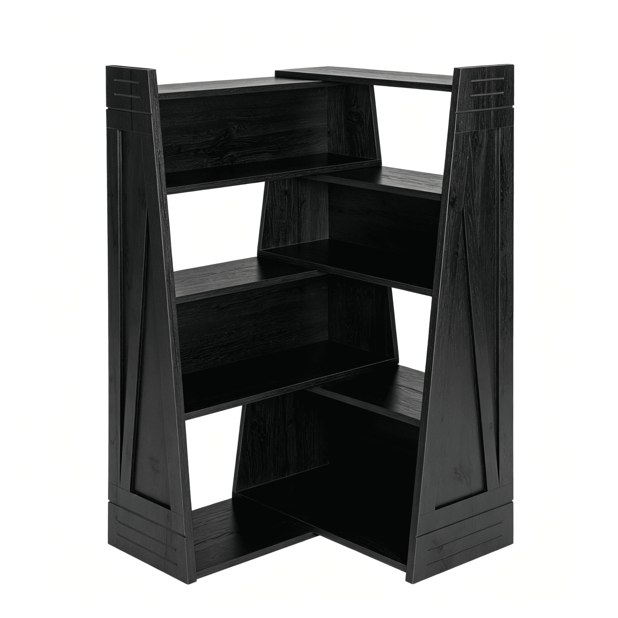 HOQBN 47" Wooden Expandable Bookshelf Storage Rack, 4-Tier L-Shaped 2-Piece Adjustable Bookcase, Corner Shelving Unit for Small Spaces Black
