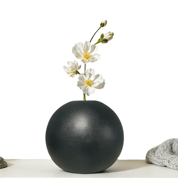 Moocorvic Black Round Vase, Rustic Farmhouse Vase for Home Decor, Dining Table, Shelf, Bedroom, Living Room, Kitchen, Office, Bathroom, Mantle, Centerpiece Decor