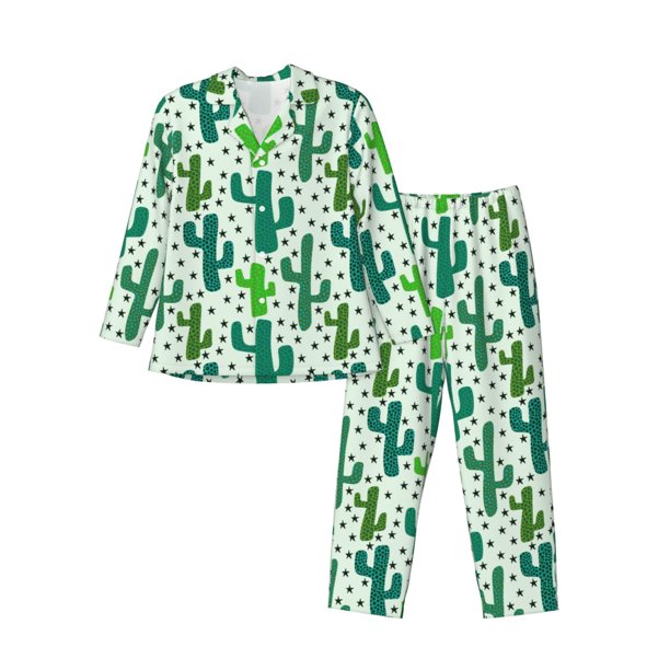 Balery Cactus 1 Pijama para Hombre de Dos Piezas con Manga Larga, Conjunto de Dormir y Descanso Suave con Bolsillos-X-Large
