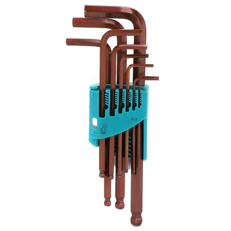 

9Pcs Hex Wrench Alloy Steel Long Arm Ball Head Screw Tightening Hand Tool Kit 0619 Metric