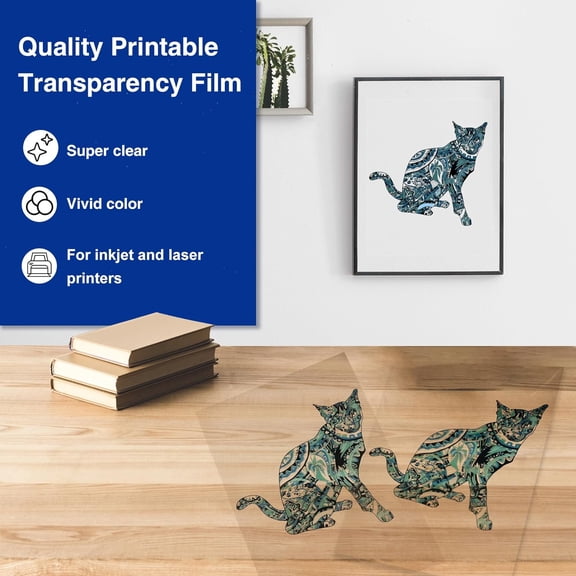 SHILIU-8.5X14 Printable Transparency Sheets, 4mil Clear Overhead Projector Film for Inkjet and Laser printer, 20 Pack