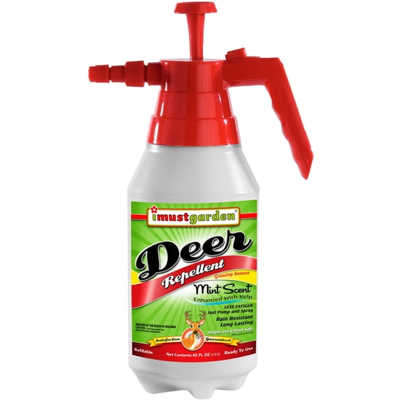 I Must Garden Deer Repellent: Easy Pump Spray Bottle - Spice Scent Deer Spray for Gardens & Plants - 45oz Ready to Use