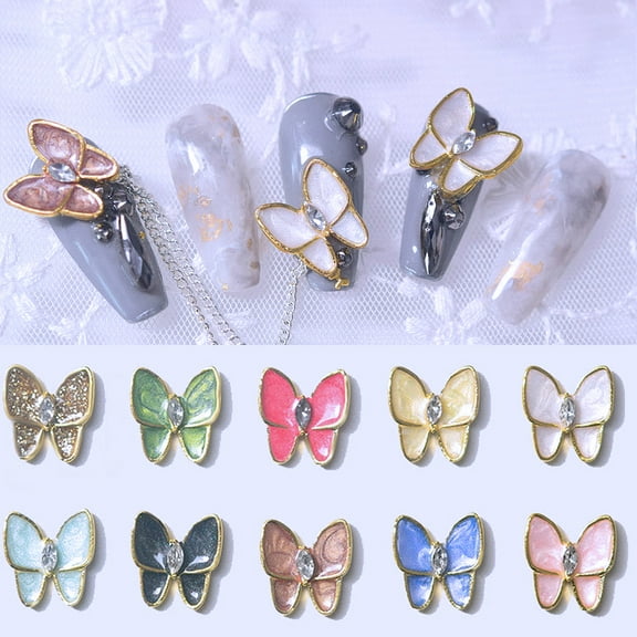 20Pcs Butterfly Nail Art Stud Rhinestones Crystal, Kalolary 3D Butterfly Nail Charms Rivet Set for Butterfly Nail Art Design DIY Decoration