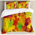 thumbnail image 3 of Fall Twin Size Duvet Cover Set, Different Colored Vibrant Many Autumn Maple Leaves Nature in November Scenery Photo, Decorative 2 Piece Bedding Set with 1 Pillow Sham, Yellow Purple, by Ambesonne, 3 of 3