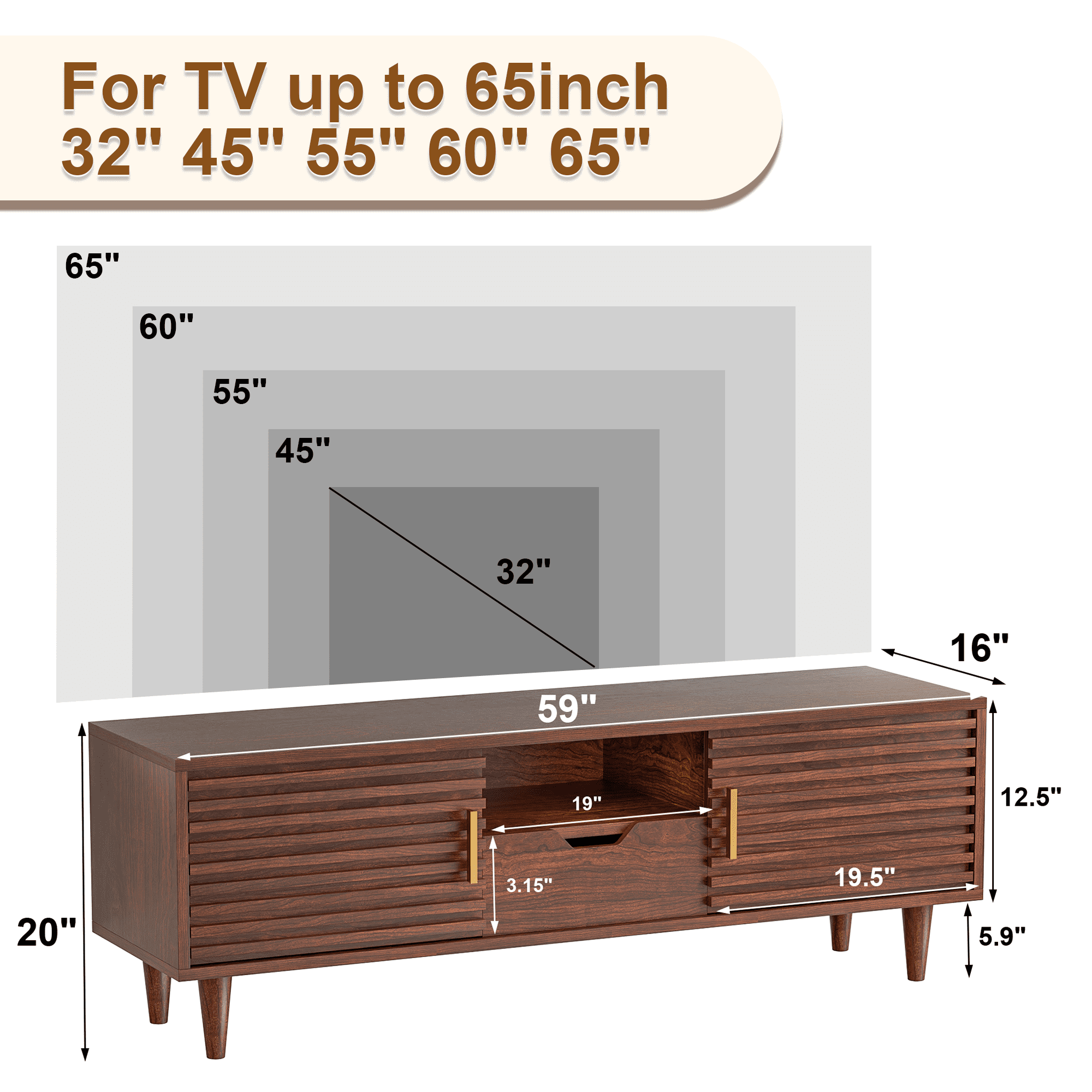Alohappy Mid-Century Modern TV Stand for TVs up to 60 inch, Sliding Door Wood TV Console with Storage Cabinet, Home Media Entertainment Center for Living Room (Vintage Brown)