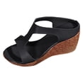 thumbnail image 6 of Sandals Women Cork Wedges Heels Casual Open Toe Cutout T-Strap Slides Comfortable Footbed High Heeled Mules Summer Dress Shoes Black Size 7, 6 of 7