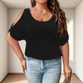thumbnail image 4 of Cold Shoulder Tops for Women V-Neck Short Sleeve Women's T-Shirts Loose Relaxed Tshirts Shirts for Women Slight Drop Hem 2XL Black, 4 of 5