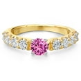 thumbnail image 3 of Gem Stone King 14K Two Tone Gold Pink Created Sapphire and Lab Grown Diamond Engagement Ring for Women | 1.43 Cttw | Round 5MM | Gemstone September Birthstone | Size 6, 3 of 6