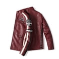 thumbnail image 4 of Men's PU leather jacket plus velvet label contrast color coat motorcycle racing suit, 4 of 8