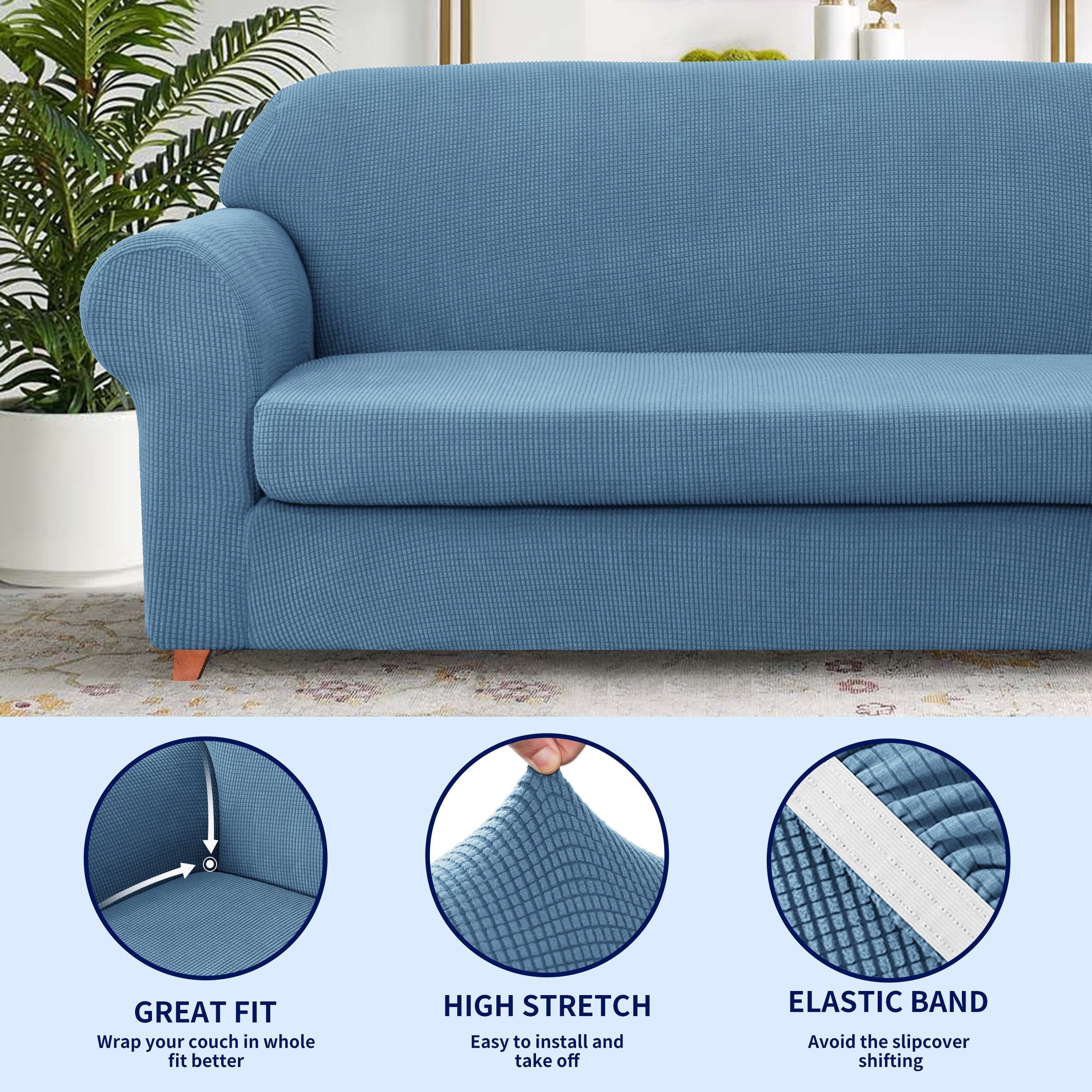 Subrtex Sofa Cover 1 Piece Slipcover with extra Stretch Cushion Seat Cover, Sofa, Denim Blue