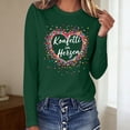thumbnail image 2 of Womens Tee Casual Carnival Graphic Print Long Sleeve Crewneck Petite Tops for Women,Dark Green,XL, 2 of 4
