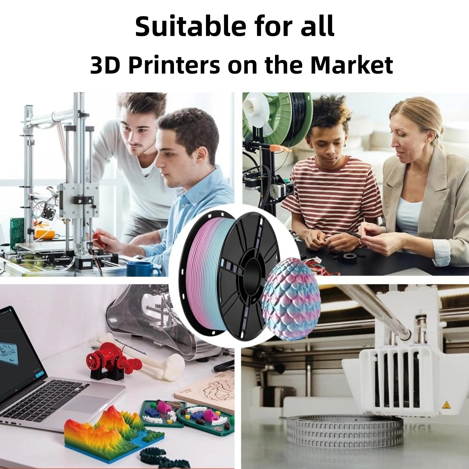 PLA Silk 3D Printer Filament 1.75mm, Dimensional Accuracy +/- 0.02 mm, 1KG Spool (2.2lbs) Fits Most FDM 3D Printers