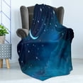 thumbnail image 4 of Stars Soft Flannel Fleece Blanket, Night Skyline Illustration with Watercolor Effect Crescent Moon and Clouds, Cozy Plush for Indoor and Outdoor Use, 50" x 60", Pale Blue Night Blue, by Ambesonne, 4 of 5