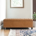 thumbnail image 2 of GZXS Modern Entryway Storage Bench with Safety Hinges, Brown PU Upholstered Ottoman Seating w/ Rubber Wood Legs - 51.18"L x 17.52"W x 18"H, 2 of 10