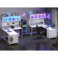 thumbnail image 4 of L-Shaped Computer Desk with LED Strips&Display Cabinet Reversible Gaming Desk with Power Outlets/5 Drawers/Pegboard for Office, White, 4 of 11