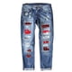 thumbnail image 2 of Pantalones de mujer de mezclilla Gibobby estampados rasgados navideños rectos de cintura alta Anaranjado L, 2 of 4