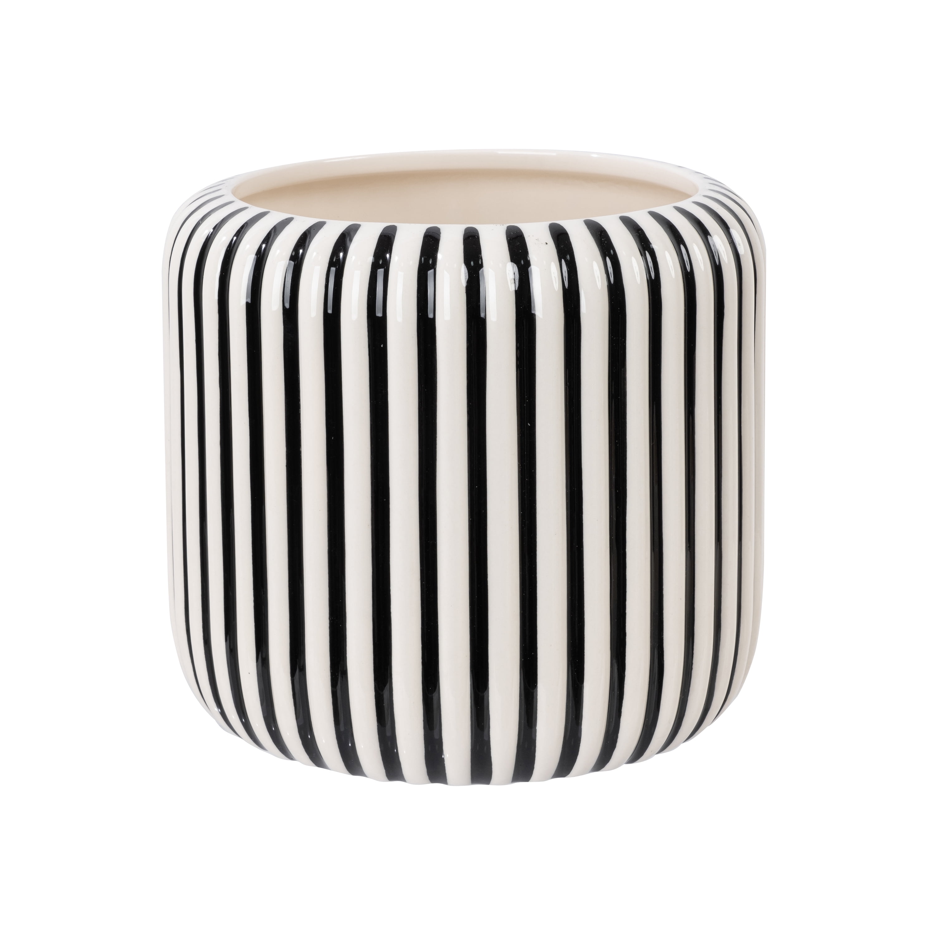 Beautiful by Drew Barrymore 8 in Black Stripe Ceramic Planter