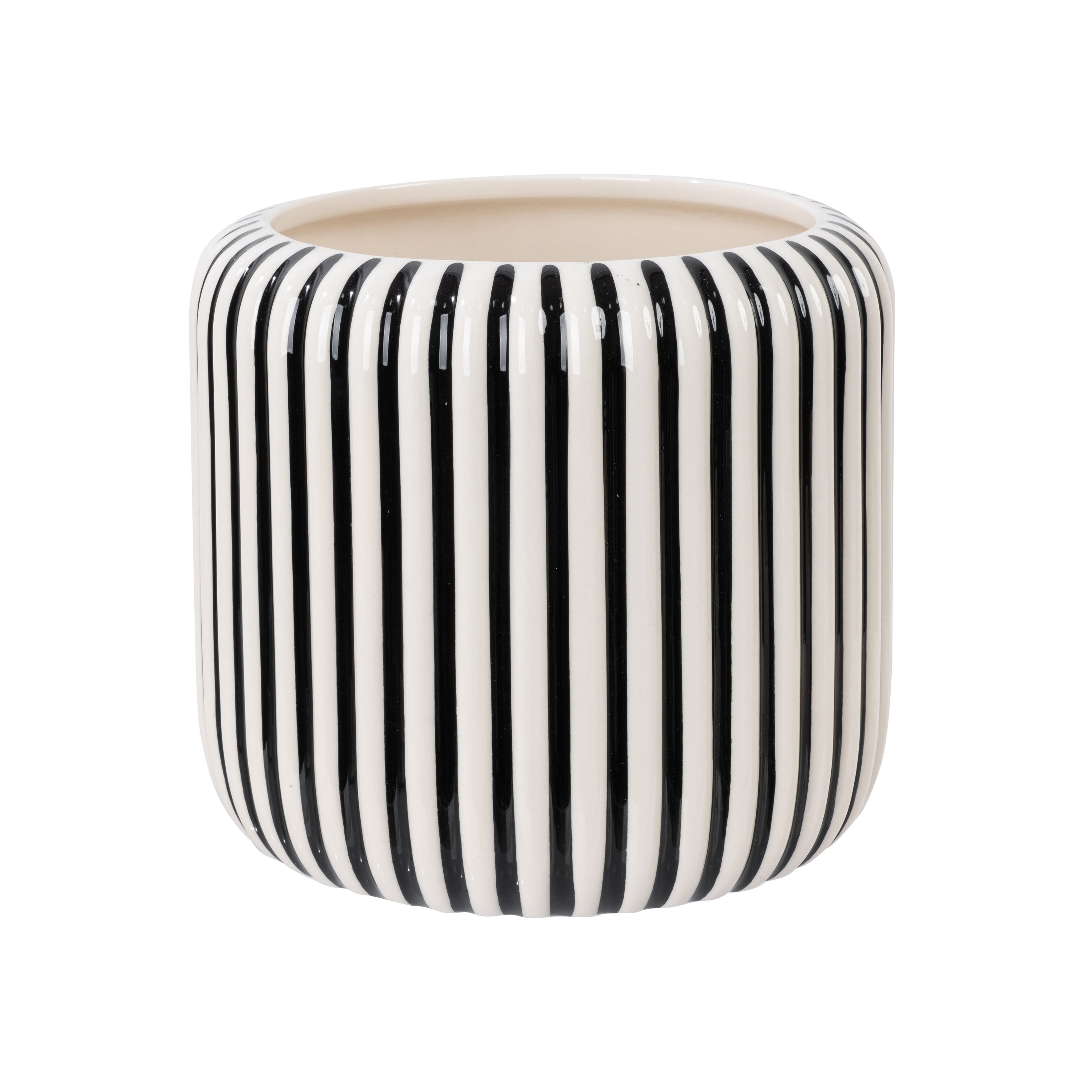 Beautiful by Drew Barrymore 8-Inch Black Stripe Ceramic Planter photo 2