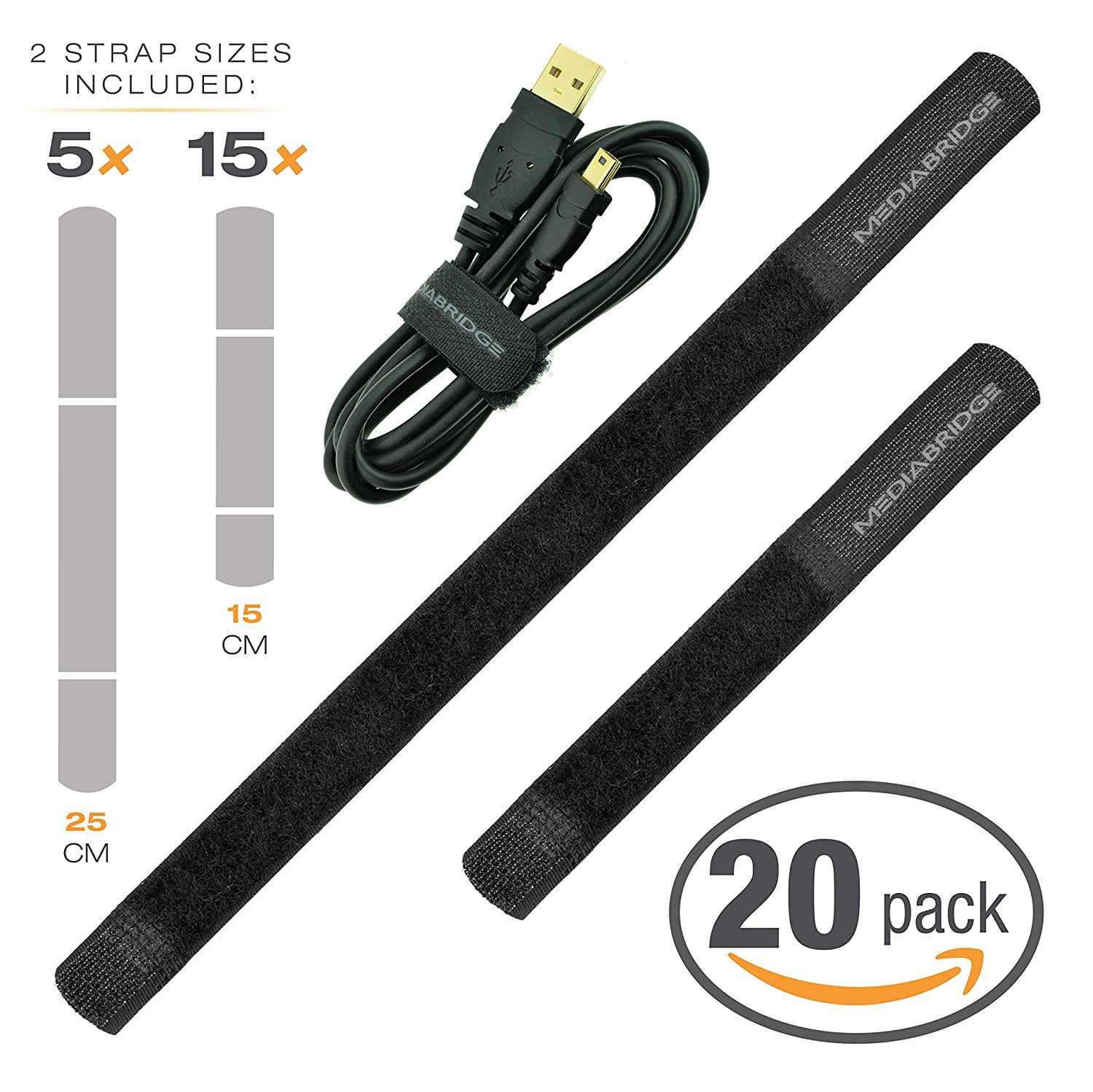 Mediabridge Velcro Cable Straps 20Pack (15 × 15CM, 5 × 25CM