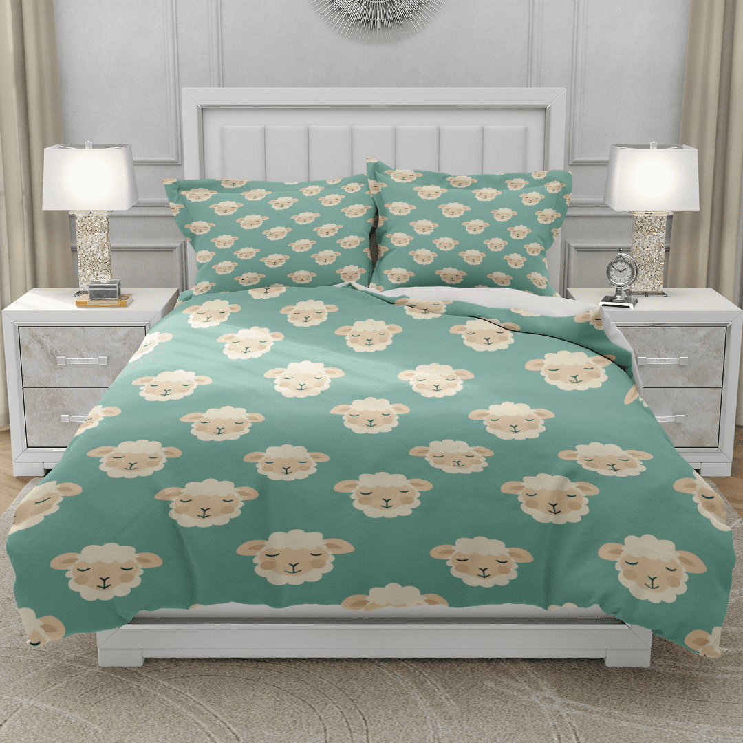 TeasBank 3D Printed Smiling Sheep Comforter Cover Teens King Duvet Cover Set Sheep Bedding Lovely Room Decor 1 Quilt Cover with 2 Pillow Cases(No Comforter)