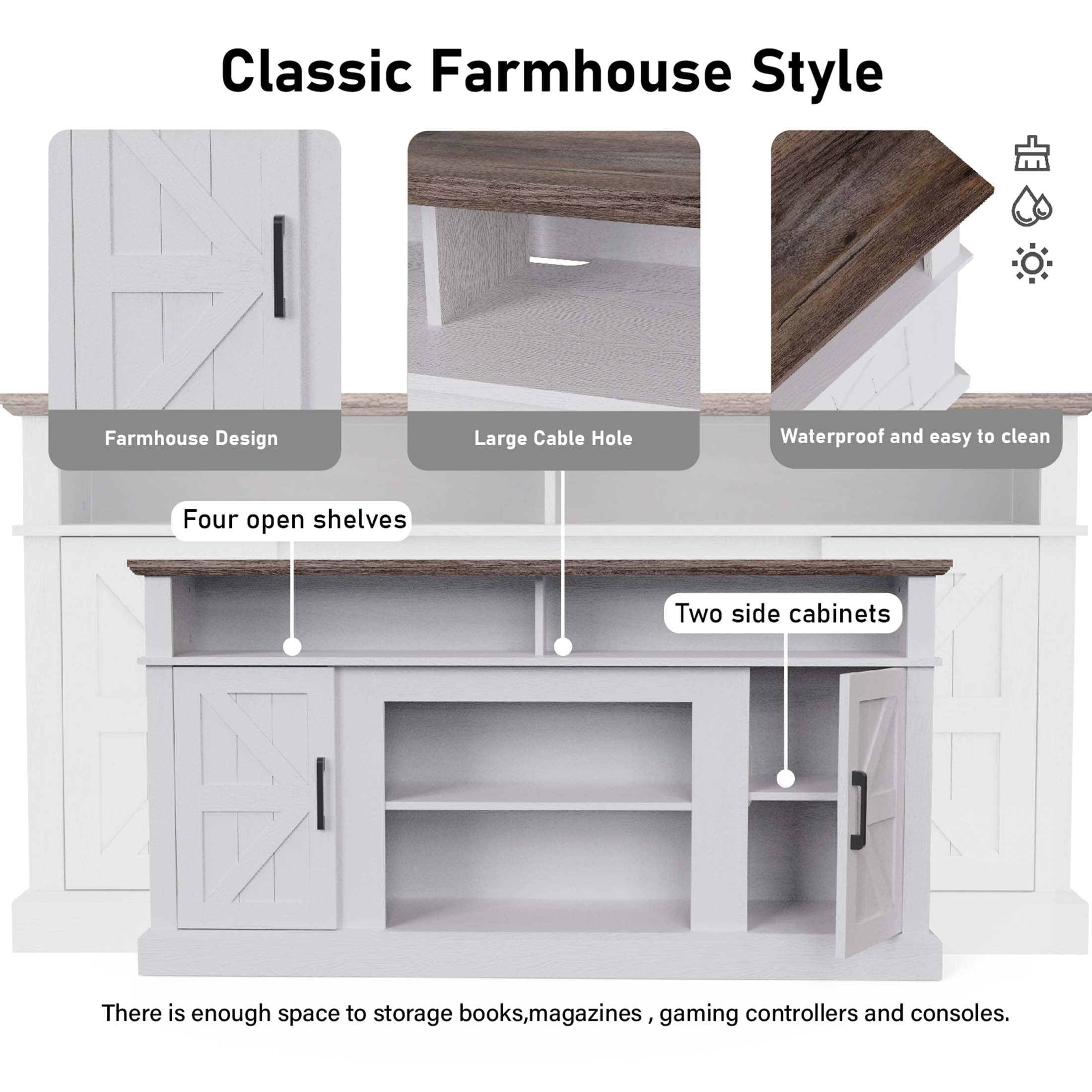 Luban Nese TV Stand for 65 Inch TV, Entertainment Center with Storage Cabinets and Barn Doors, Mid Century Modern Media TV Console Table for Living Room Bedroom (58" White)