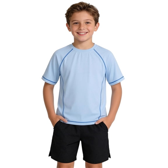 Maqroz Boys Athletic Shirts Summer Color Block Crew Neck Short Sleeve Tees Soft Quick Dry Breathable Active Tops for Gym Play 3-15 Years