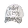 thumbnail image 1 of Womens Queen w/ Crown Stones Distressed Baseball Cap - White, 1 of 2