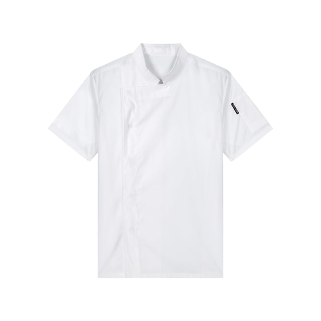 TSSOE Veste de Chef Unisexe à Manches Courtes pour Homme Col Montant Chemises de Chef Manteau Boutons-Pression Uniforme Blanc 4TG