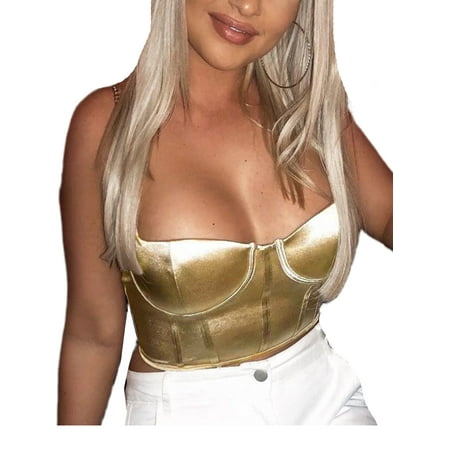 

Lazybaby Women Bustier Vest Tank Cami Crop Tops Spaghetti Strap Y2K Summer Top Shirt Streetwear
