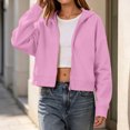 thumbnail image 4 of Hooded Zip Women Cropped Jackets Long Sleeve Sweatshirt with Pocket,Drop Shoulder Casual Fall Winter Daily Home Outdoor Wear,Pink,S, 4 of 9