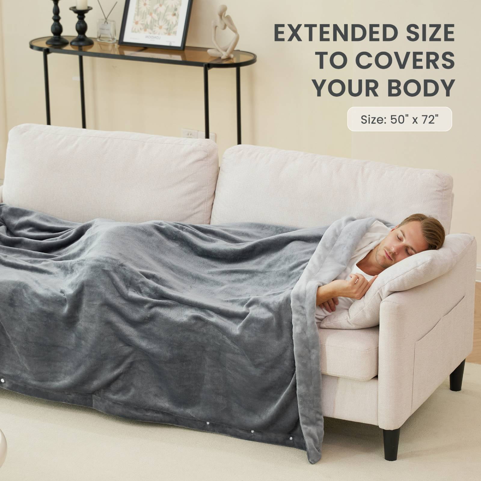 MaxKare Heated Blanket 50" x 72" Electric Throw with 6 Heating Levels & 4H Auto-off, Gray