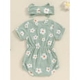thumbnail image 4 of Bagilaanoe Newborn Baby Girl Summer Rompers Floral Print Short Sleeve Bodysuits + Headband 3M 6M 12M 18M Infant One Piece Jumpsuit, 4 of 7