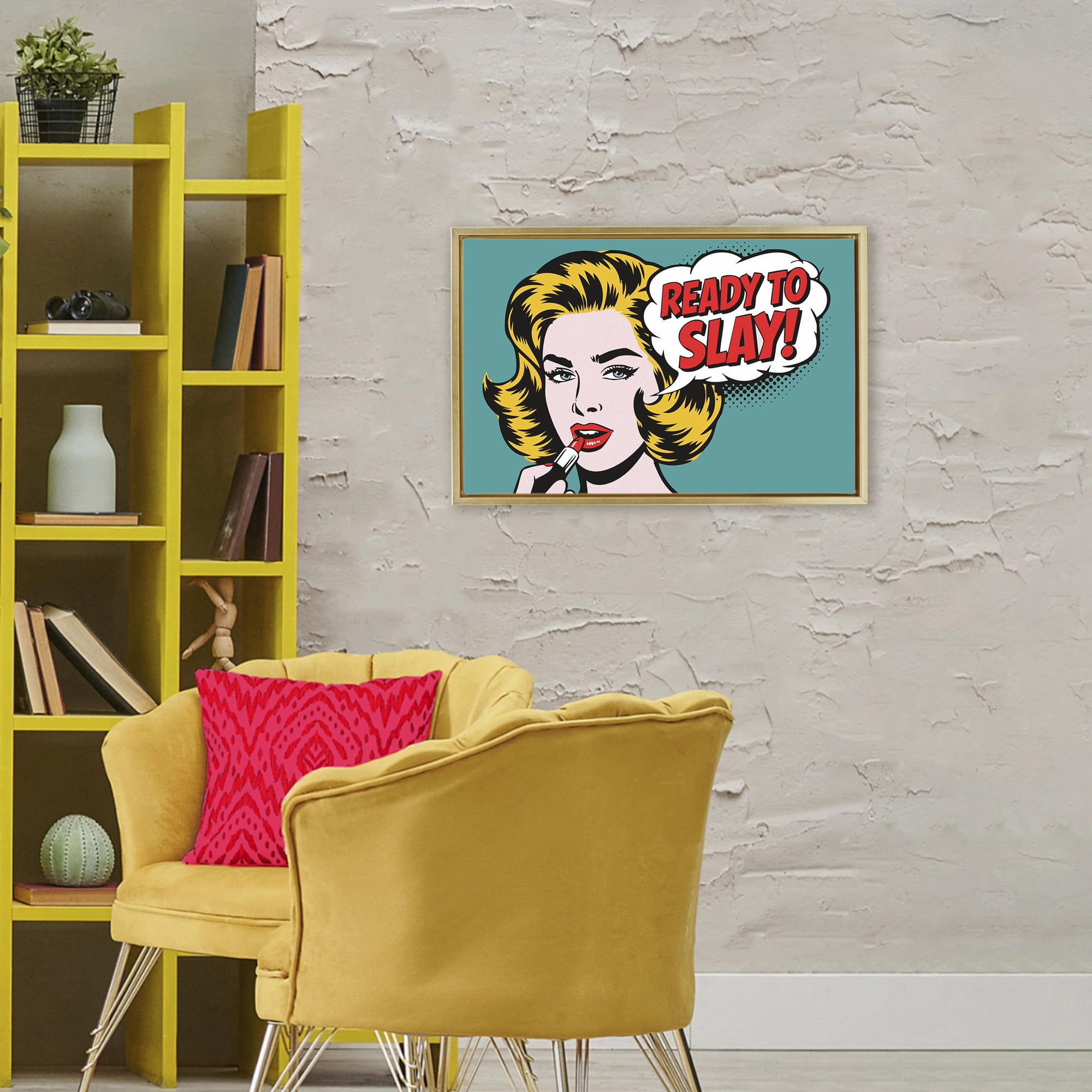 Stupell Industries Ready To Slay Pop Lipstick Gold Framed Floater Canvas Wall Art, design by Andreas Magnusson