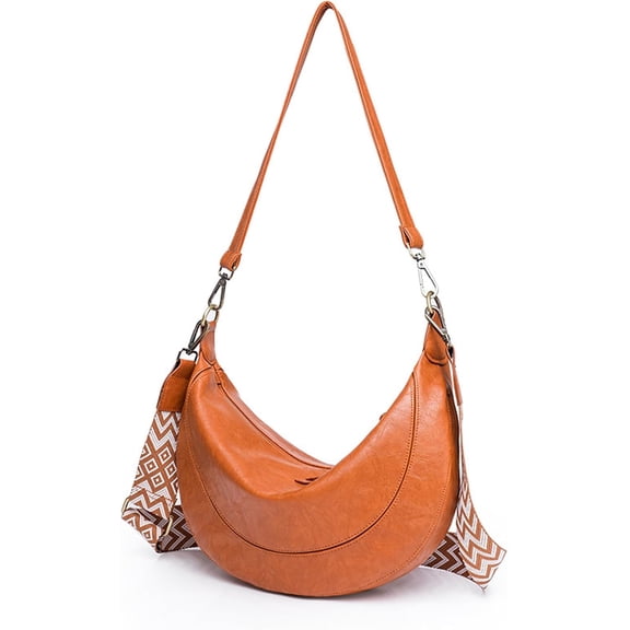 MMYGU Crescent Shoulder Bags for Women Trendy Crossbody Purse Vegan Leather Handbag with Wide Strap for Travel